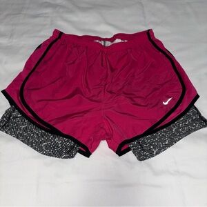 Nike Women’s Dri-Fit 2 in 1 Tempo Shorts in Pink, Black and White Size Medium
